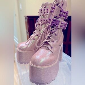 Sugar Thrillz - Lavender Spiked Pink Glitter Platform Boots . New without box.